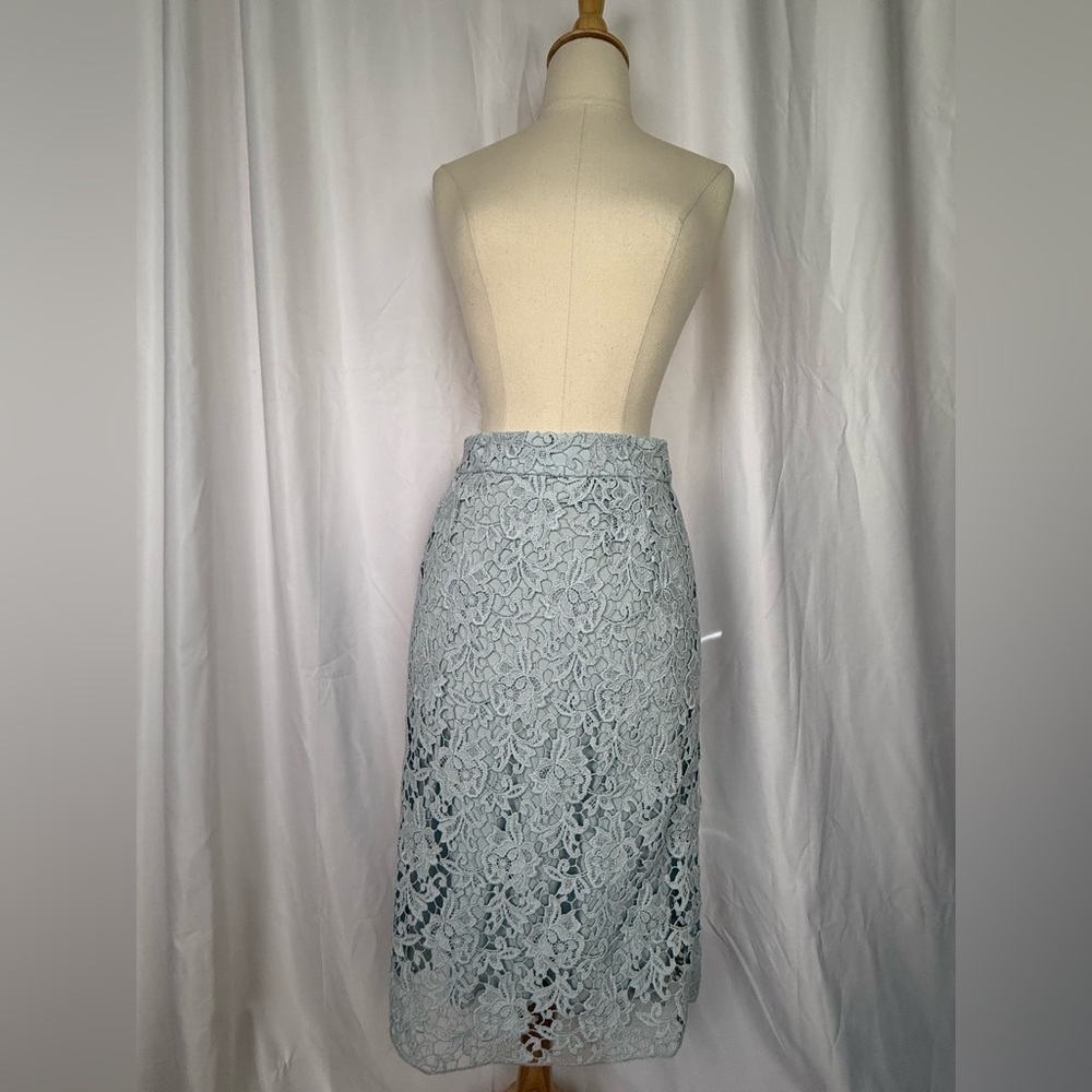 NWT Dolce & Gabbana French Blue Cotton Leavers Lace Silk-Lined Skirt IT 38